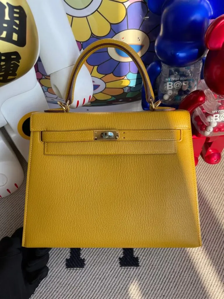Uncle Bench Hermes Kelly 25cm Chevre 9D Amber yellow Gold Hardware Full Handmade