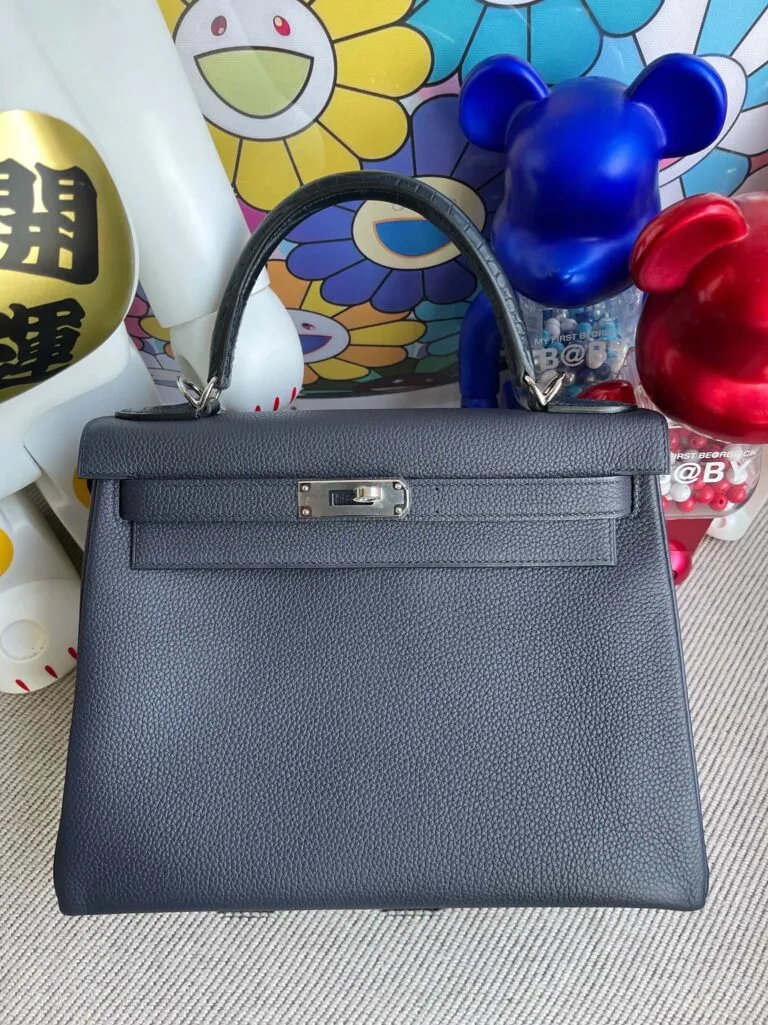 Uncle Bench Hermes Kelly Touch 28cm Matte crocodile Midnight blue Silver Hardware Full Handmade