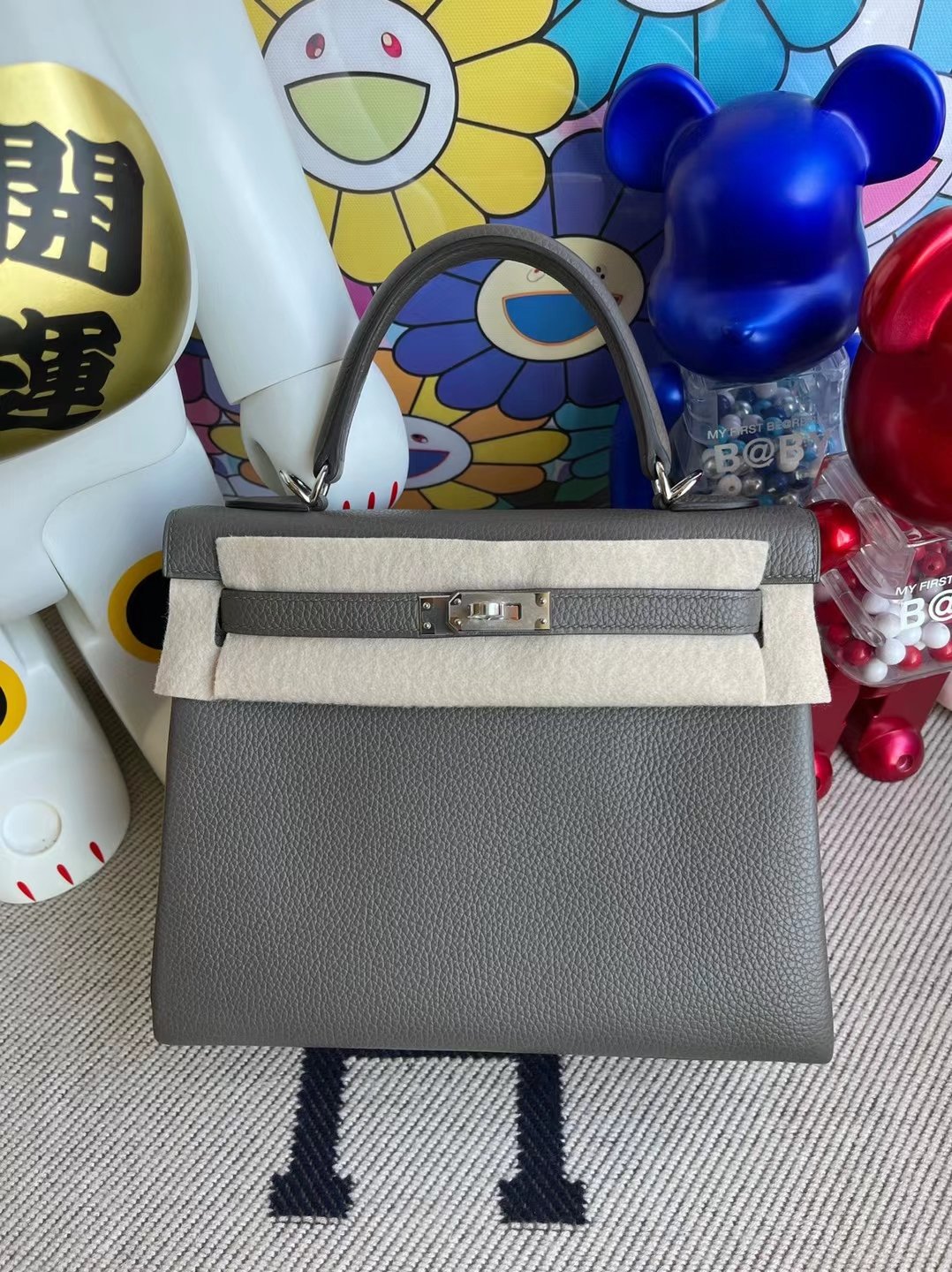 Uncle Bench Hermes Kelly 25cm Togo 8F Etain Silver Hardware Full Handmade