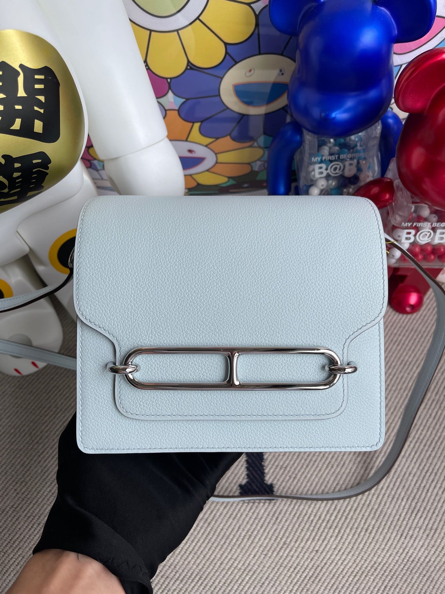 Uncle Bench Hermes Roulis 18cm Evecolor T0 blue fog Silver Hardware Full Handmade