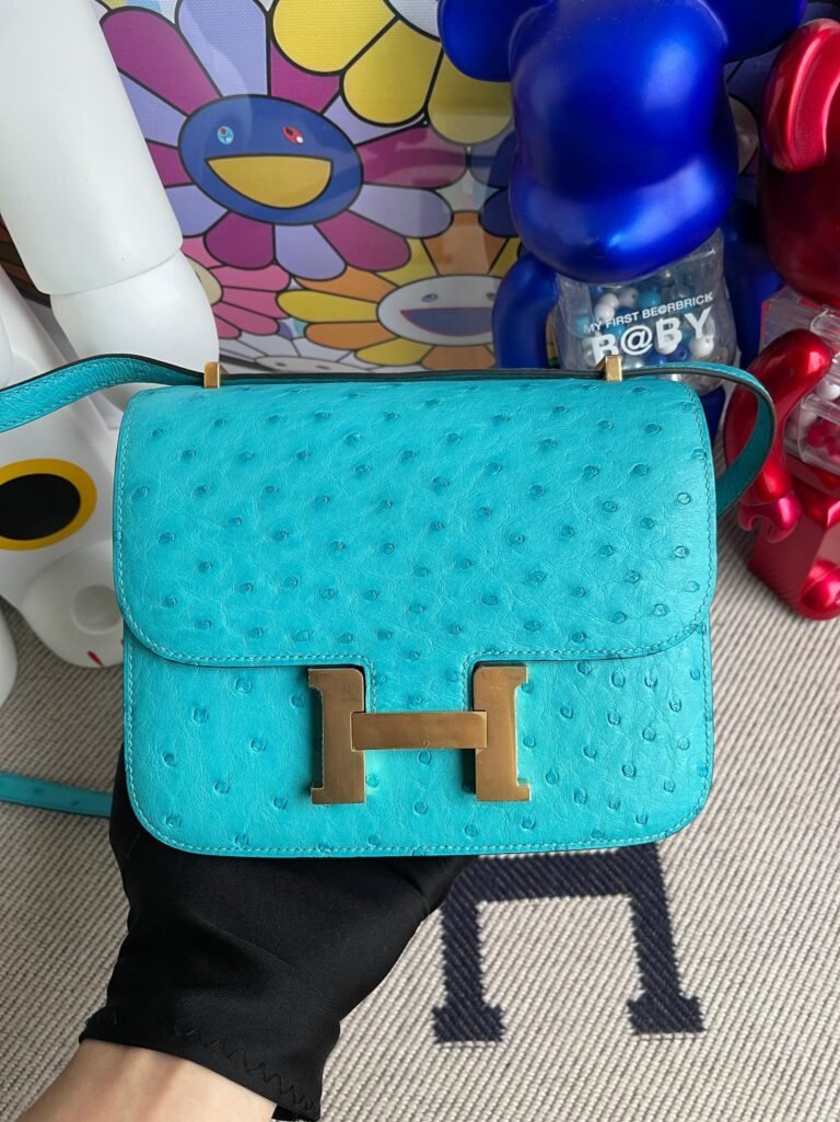 Uncle Bench Hermes Constance Osrtich kk 7F Peacock blue Gold Hardware 18cm Full Handmade