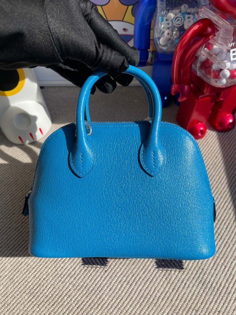 Uncle Bench Hermes Mini Bolide Chevre F0 Florda blue Silver Hardware 19cm Full Handmade