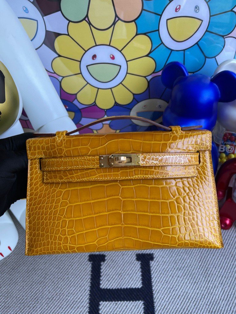 Uncle Bench Hermes kelly pochette Alligator shiny 9D Ambre Gold Hardware 22cm Full Handmade