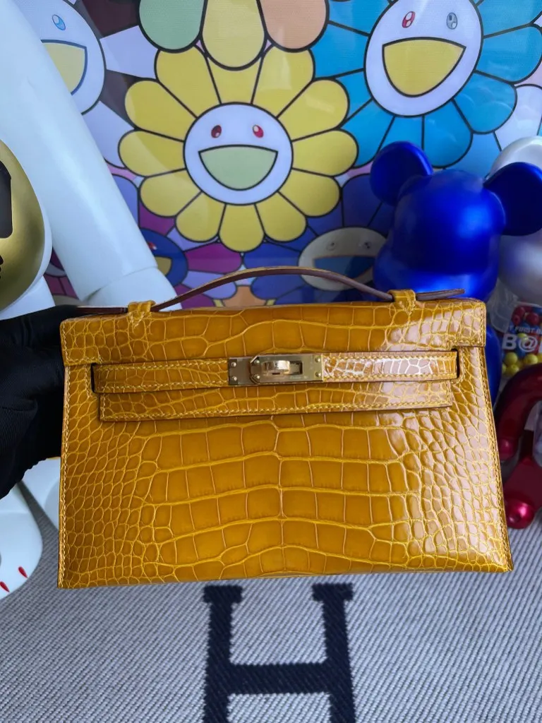 Uncle Bench Hermes kelly pochette Alligator shiny 9D Ambre Gold Hardware 22cm Full Handmade