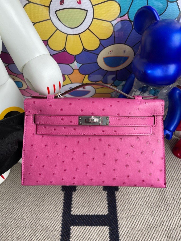 Uncle Bench Hermes kelly pochette Ostrich kk peach red Silver Hardware 22cm Full Handmade