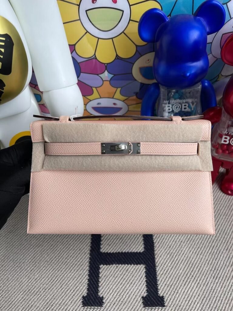 Uncle Bench Hermes kelly pochette Epsom P1 rose pink Silver Hardware 22cm Full Handmade