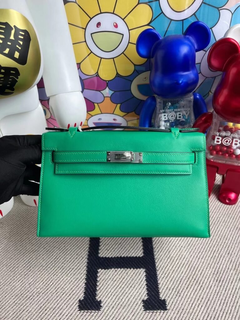 Uncle Bench Hermes kelly pochette Swift 6w Mint green Silver Hardware 22cm Full Handmade