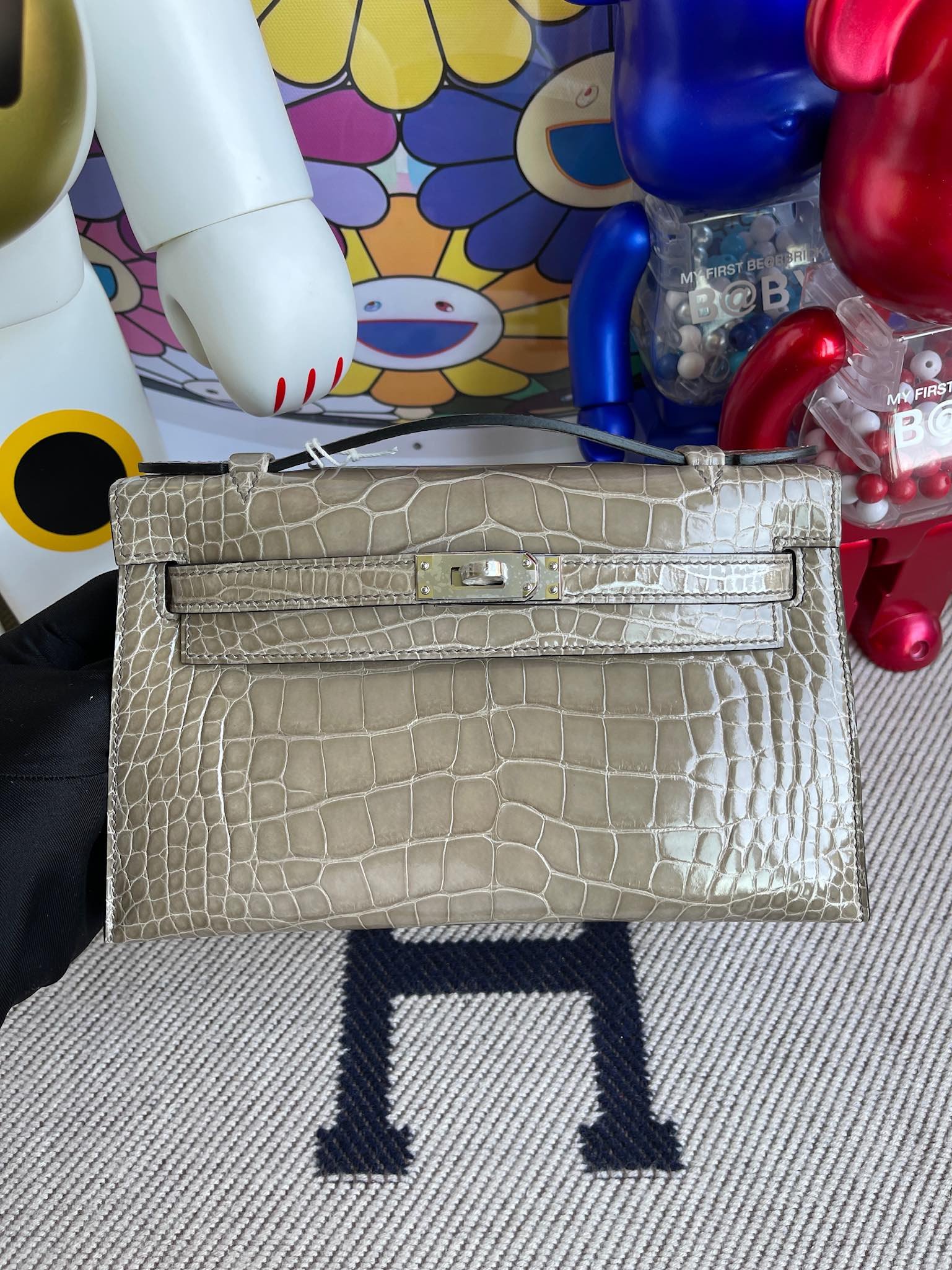 Uncle Bench Hermes kelly pochette Alligator shiny ck81 Gris T Silver Hardware 22cm Full Handmade
