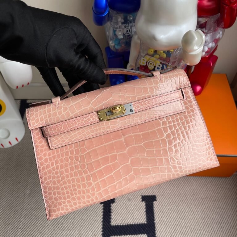 Uncle Bench Hermes kelly pochette Alligator shiny 1Ｑ creamy pink Gold Hardware 22cm Full Handmade