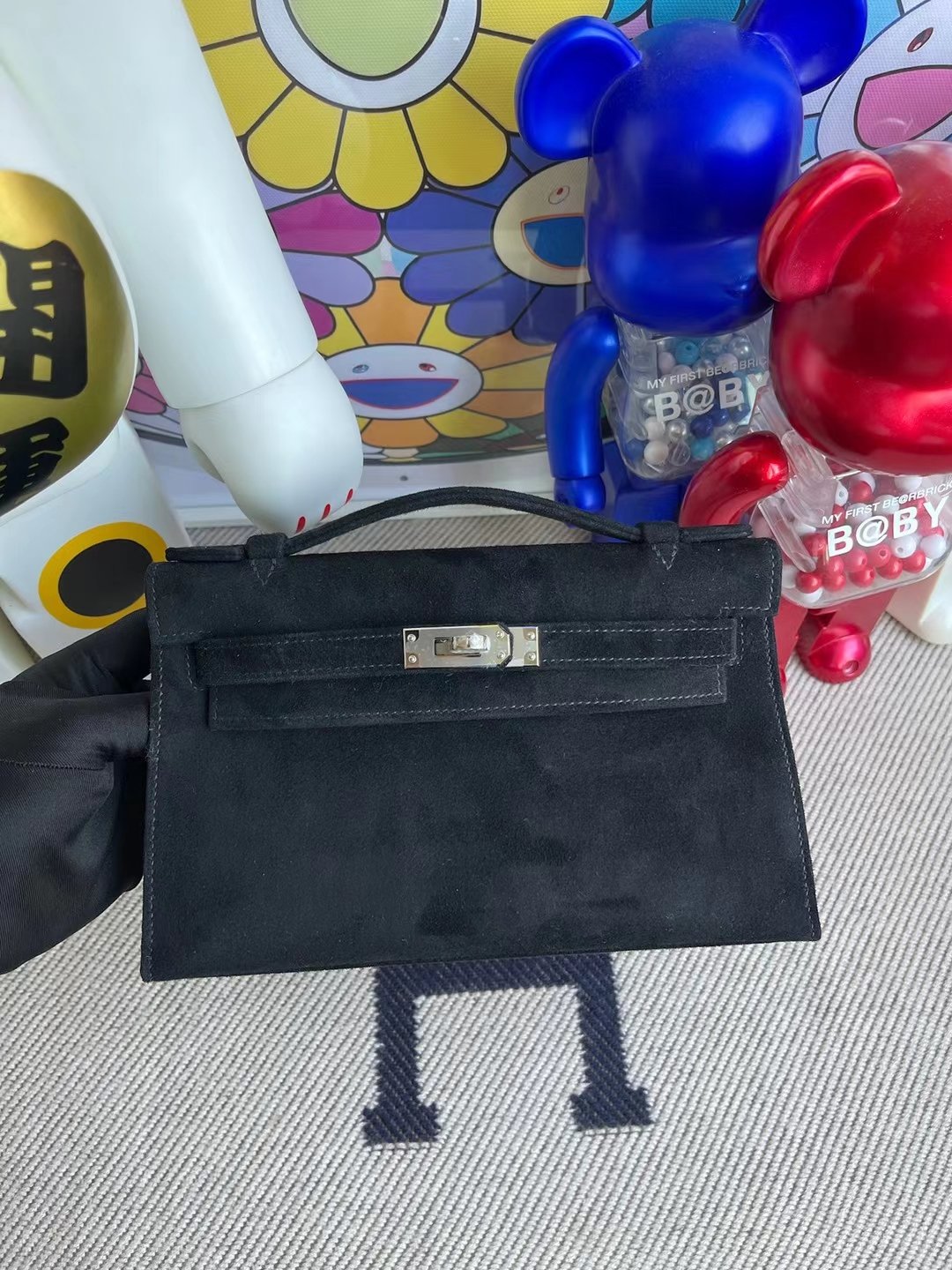 Uncle Bench Hermes kelly pochette chamois ck89 Black Silver Hardware 22cm Full Handmade