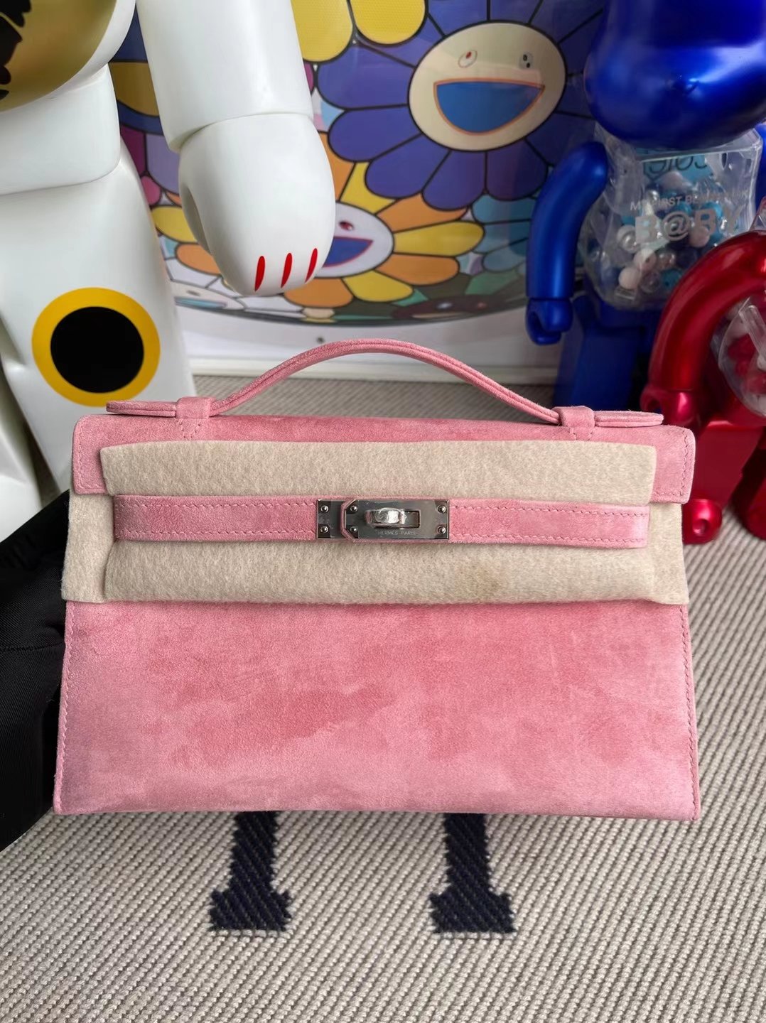 Uncle Bench Hermes kelly pochette chamois 1Q creamy pink Silver Hardware 22cm Full Handmade
