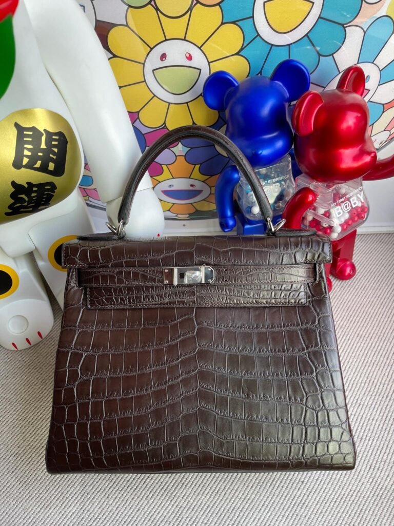 Uncle Bench Hermes kelly Alligator matte coffee Silver Hardware 28cm Full Handmade