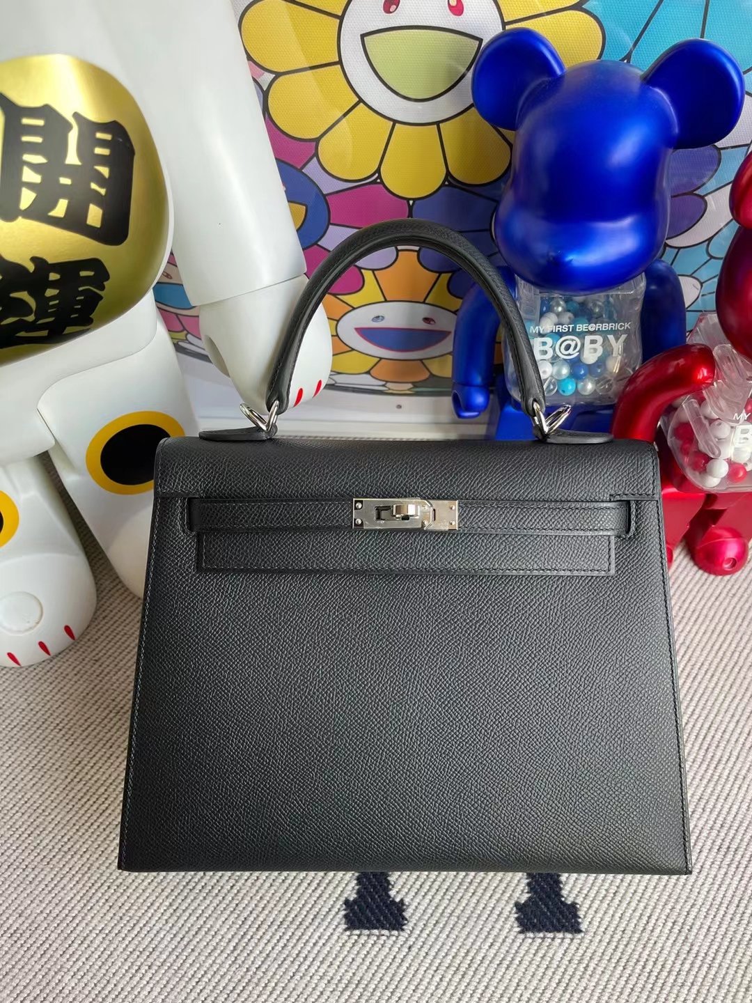 Uncle Bench Hermes kelly Epsom Ck89 Black Silver Hardware 25cm Full Handmade