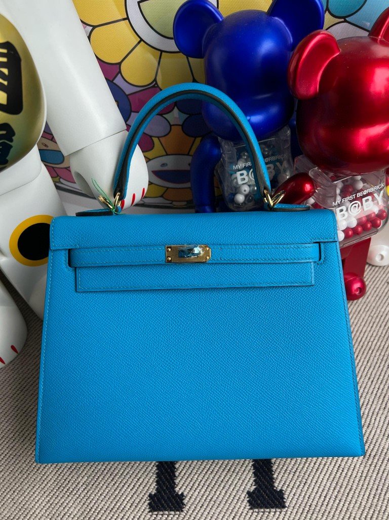 Uncle Bench Hermes kelly Epsom Blue Frida Gold Hardware 25cm Full Handmade