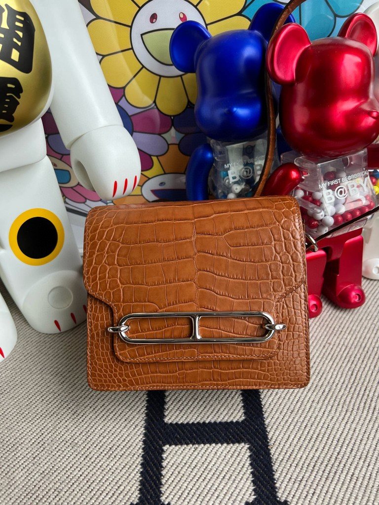 Uncle Bench Hermes Roulis Alligator matte Golden Silver Hardware 18cm Full Handmade