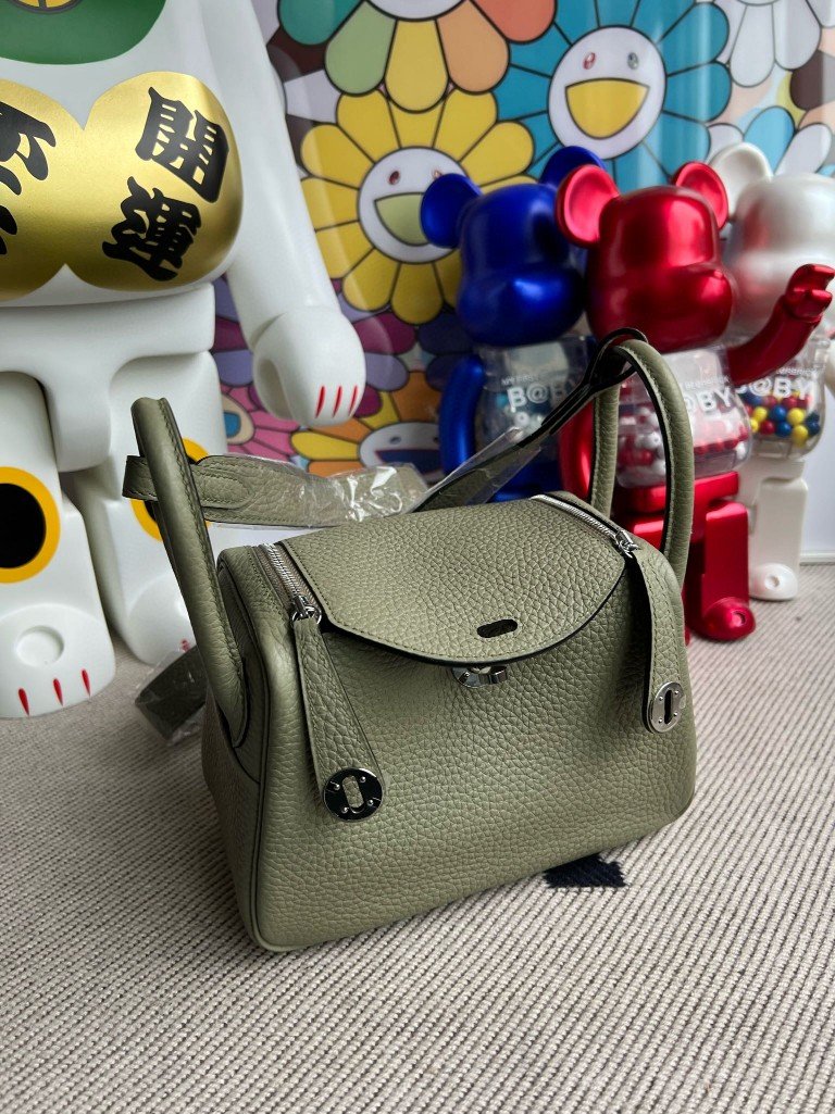 Uncle Bench Hermes Mini lindy Taurillon Clemence Q1 dark green Silver Hardware 20cm Full Handmade