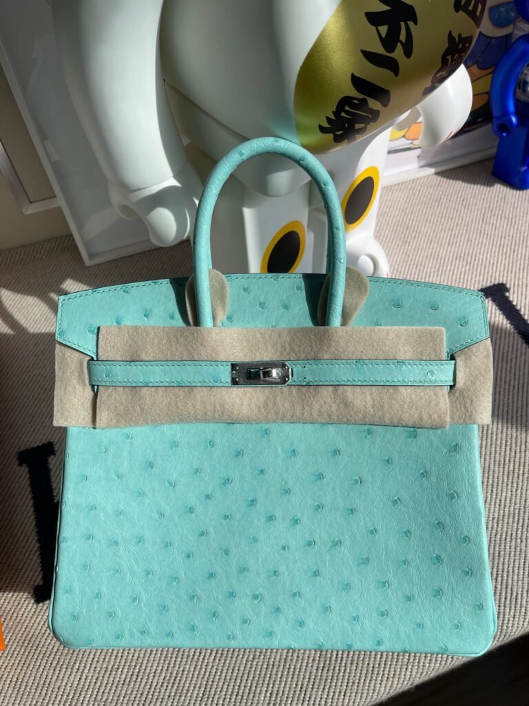 Uncle Bench Hermes Birkin Ostrich kk 3P macaron blue Silver Hardware 25cm Full Handmade