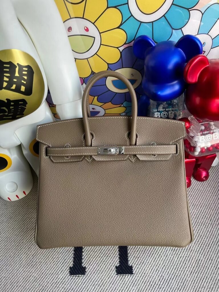 Uncle Bench Hermes Birkin togo ck18 Etoupe Silver Hardware 25cm Full Handmade