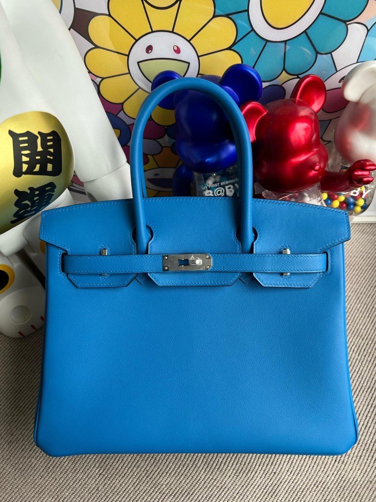 Uncle Bench Hermes Birkin Swift B3 Blue Zanzibar Silver Hardware 30cm Full Handmade
