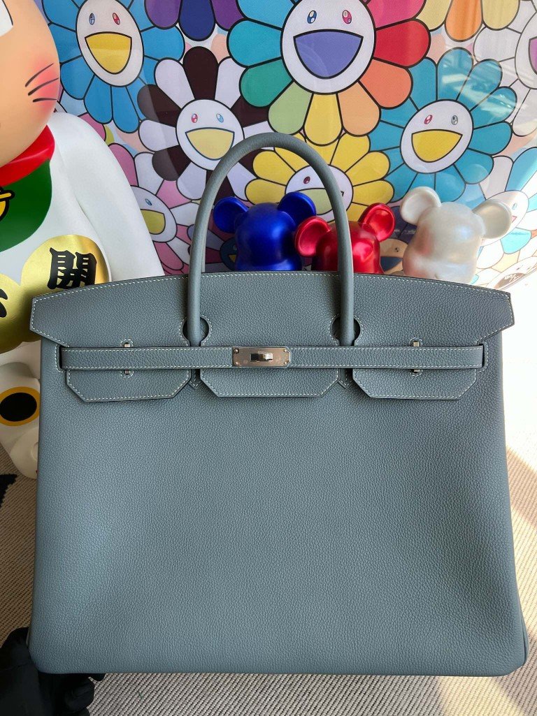 Uncle Bench Hermes Birkin togo J7 linen Blue & wisteria Silver Hardware 35cm Full Handmade