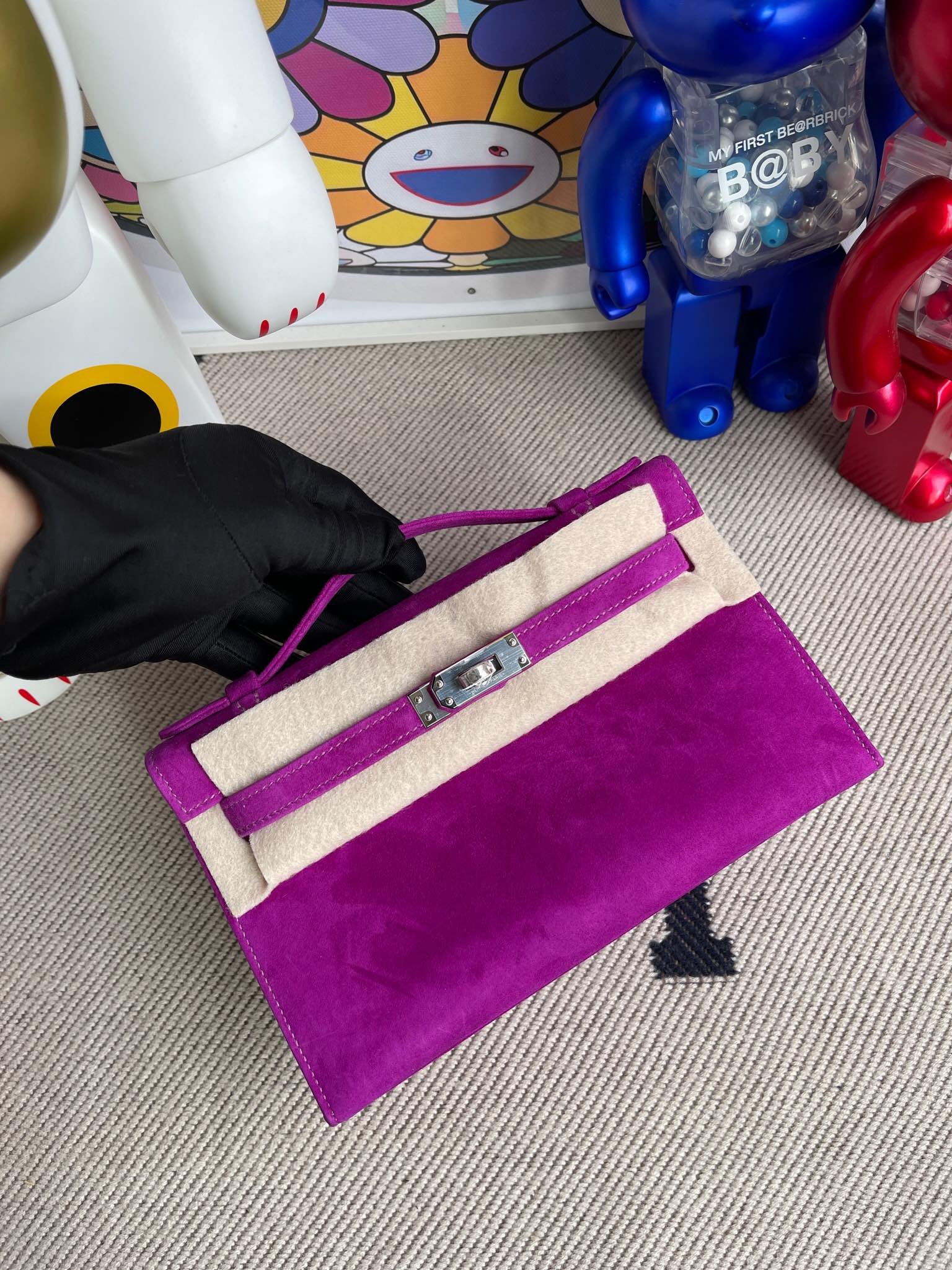 Uncle Bench Hermes Mini kelly pochette chamois purple Silver Hardware 22cm Full Handmade