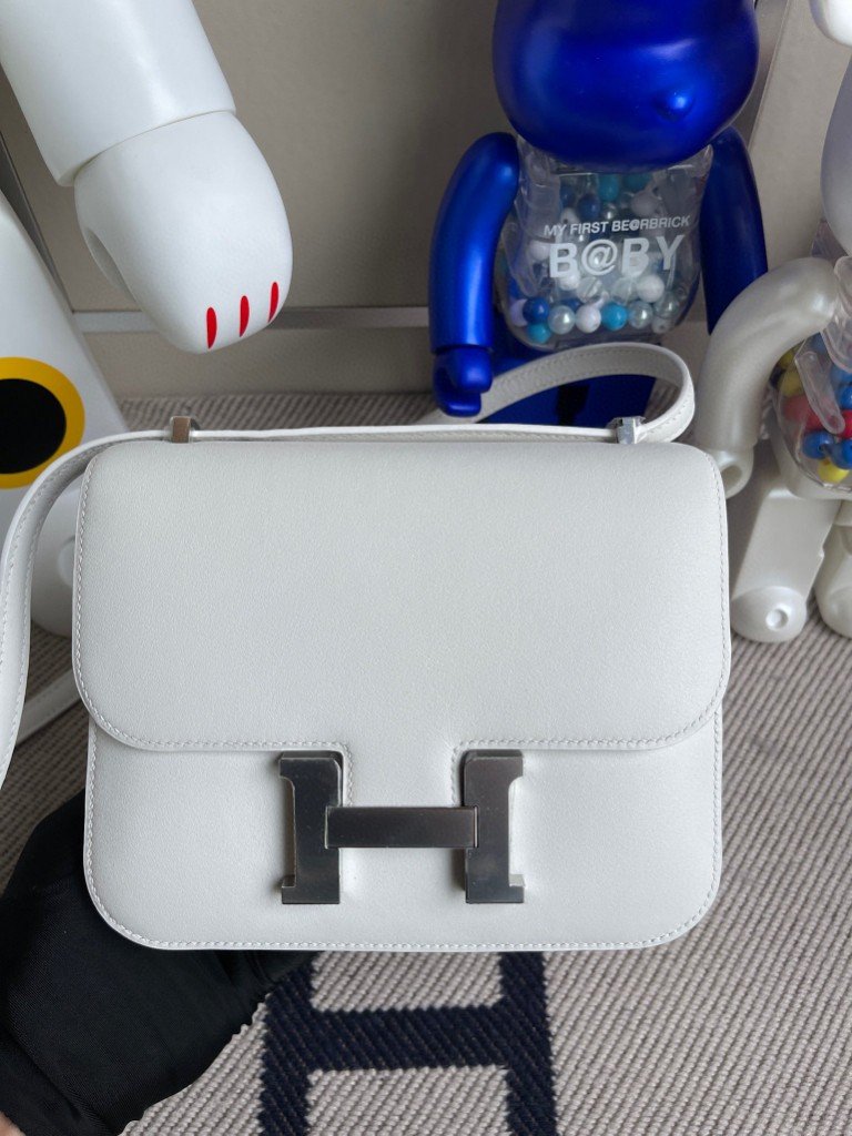 Uncle Bench Hermes Constance swift white Silver Hardware 18cm Full Handmade