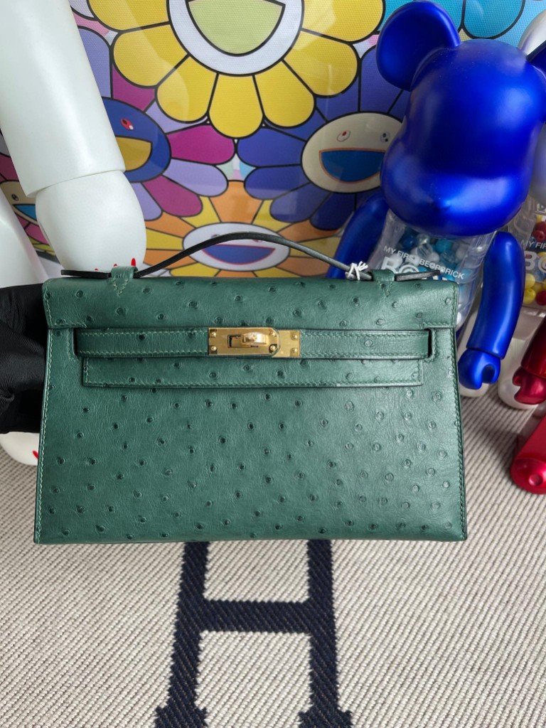 Uncle Bench Hermes Mini kelly pochette Ostrich kk Z6 malachite Gold Hardware 22cm Full Handmade