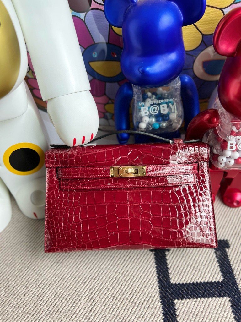 Uncle Bench Hermes Mini kelly pochette Alligator shiny ck55 Rouge H Gold Hardware 22cm Full Handmade