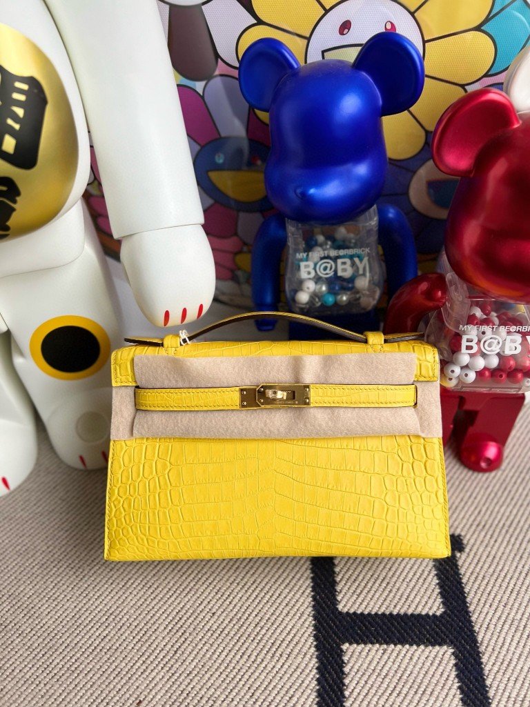 Uncle Bench Hermes Mini kelly pochette Alligator matt M9 Marigold yellow Gold Hardware 22cm Full Handmade