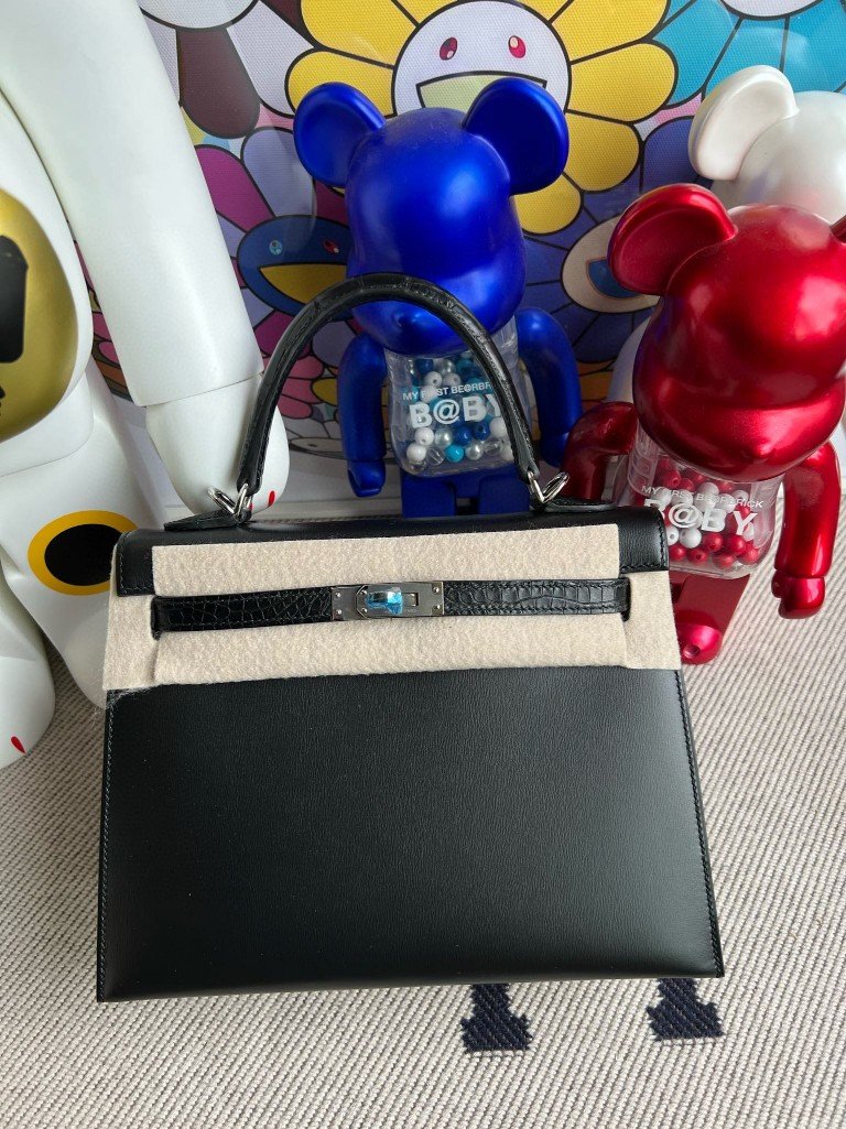 Uncle Bench Hermes Kelly Touch Boxcalf ck89 Black Matte crocodile Silver Hardware 25cm Full Handmade