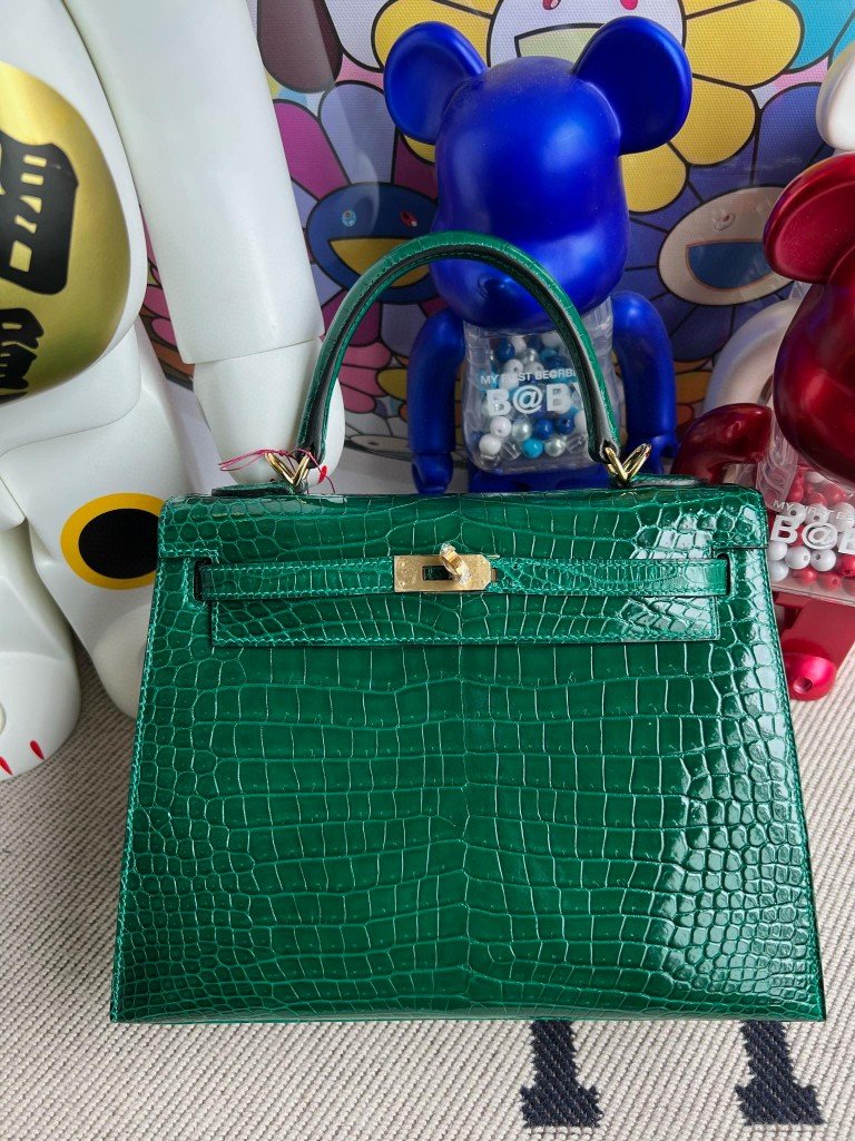 Uncle Bench Hermes Kelly Porosus shiny ck67 Dark green Gold Hardware 25cm Full Handmade
