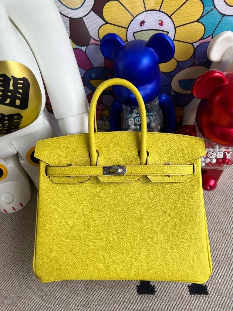 Uncle Bench Hermes Birkin Epsom 9R Lemon yellow & Blue Silver Hardware 25cm Full Handmade