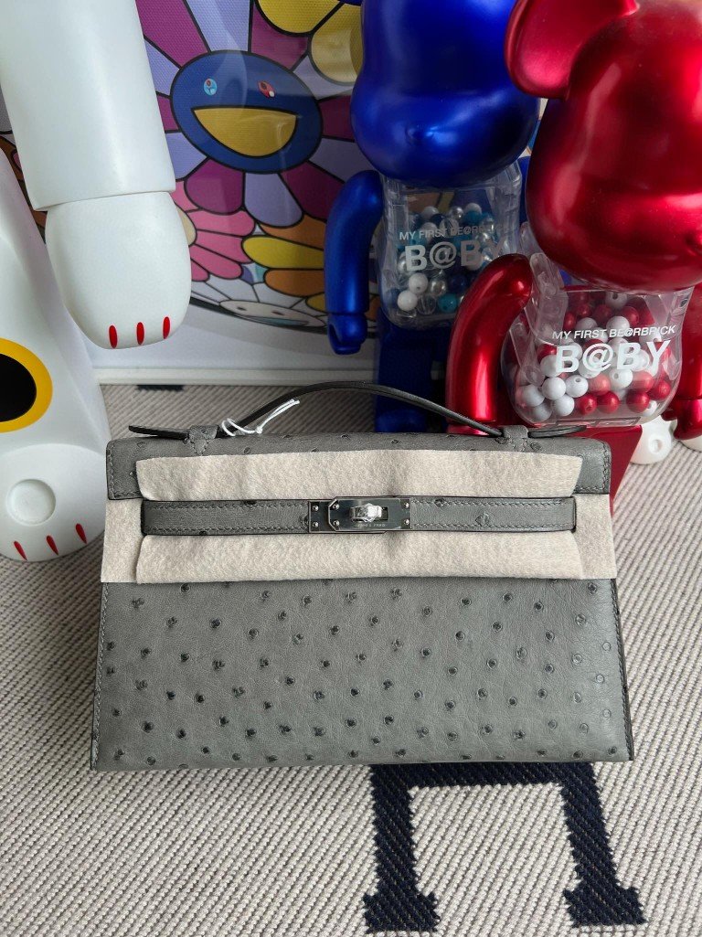 Uncle Bench Hermes Mini pochette Ostrich kk 8F Etain Silver Hardware 22cm Full Handmade