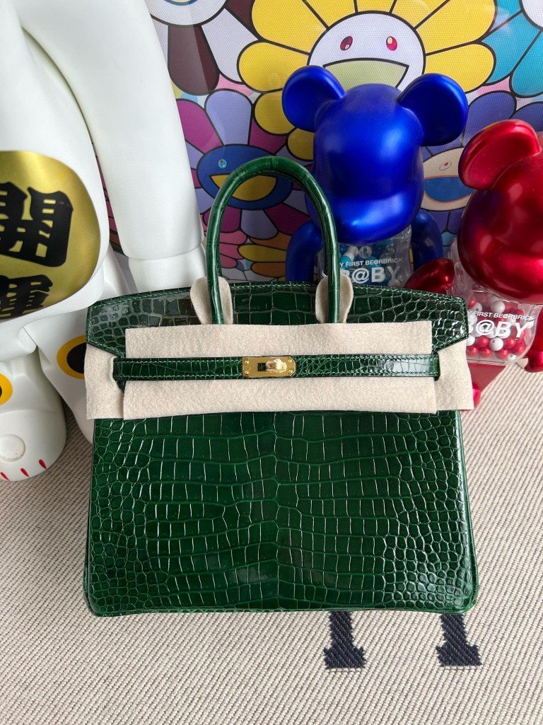 Uncle Bench Hermes Birkin Porosus shiny ck67 Vert fonce Gold Hardware 25cm Full Handmade