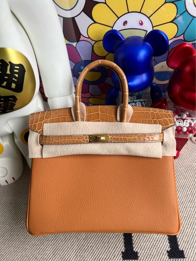 Uncle Bench Hermes Birkin Touch Togo & shiny crocodile Sesame Gold Hardware 25cm Full Handmade