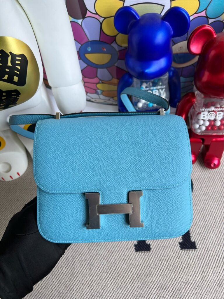 Uncle Bench Hermes Constance Epsom Sky blue Silver Hardware 18cm Full Handmade