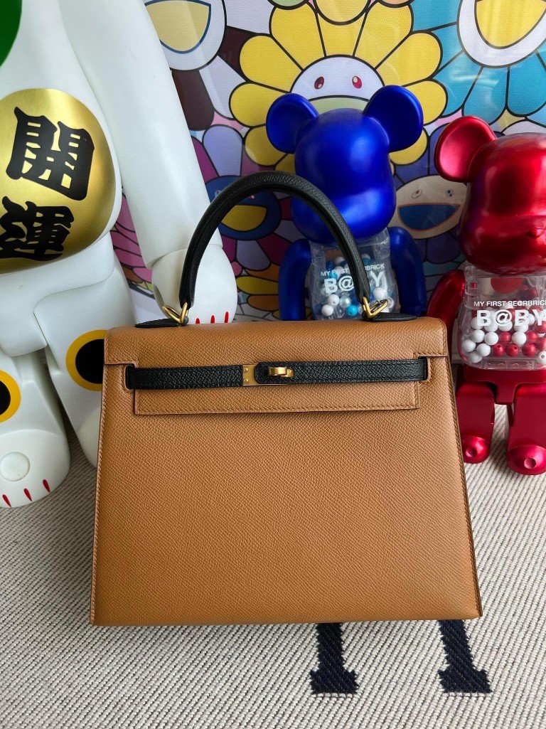 Uncle Bench Hermes Kelly Epsom ck37 Gold & Black Gold Hardware 25cm Full Handmade