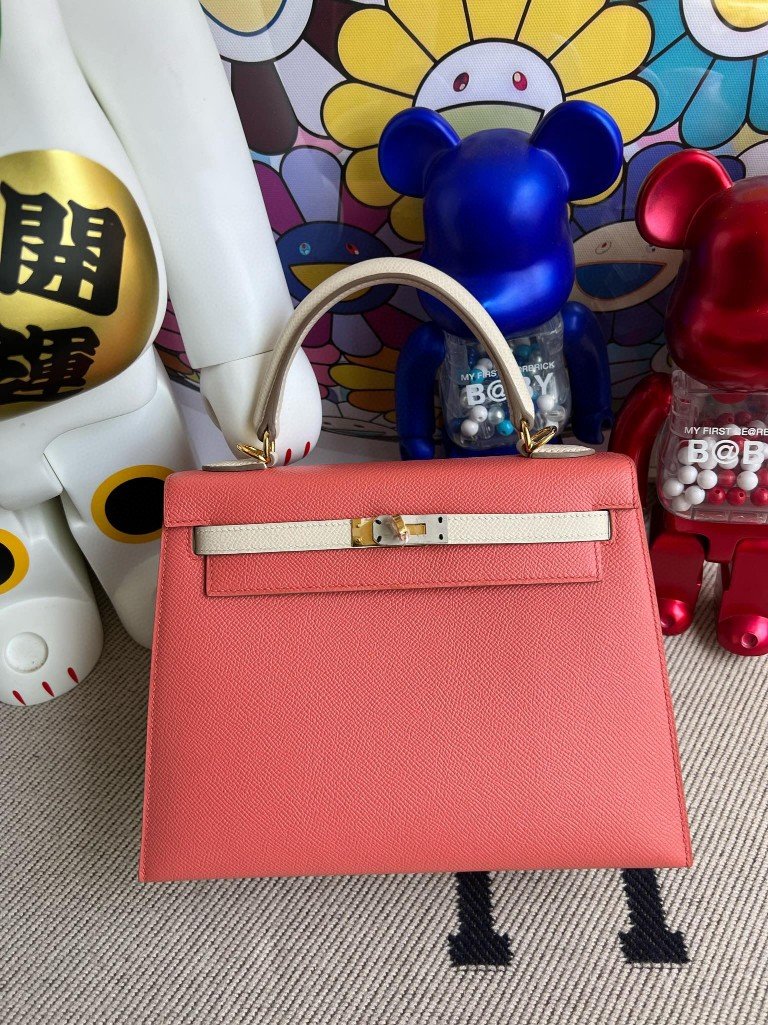 Uncle Bench Hermes Kelly Epsom pink & Craie Gold Hardware 25cm Full Handmade