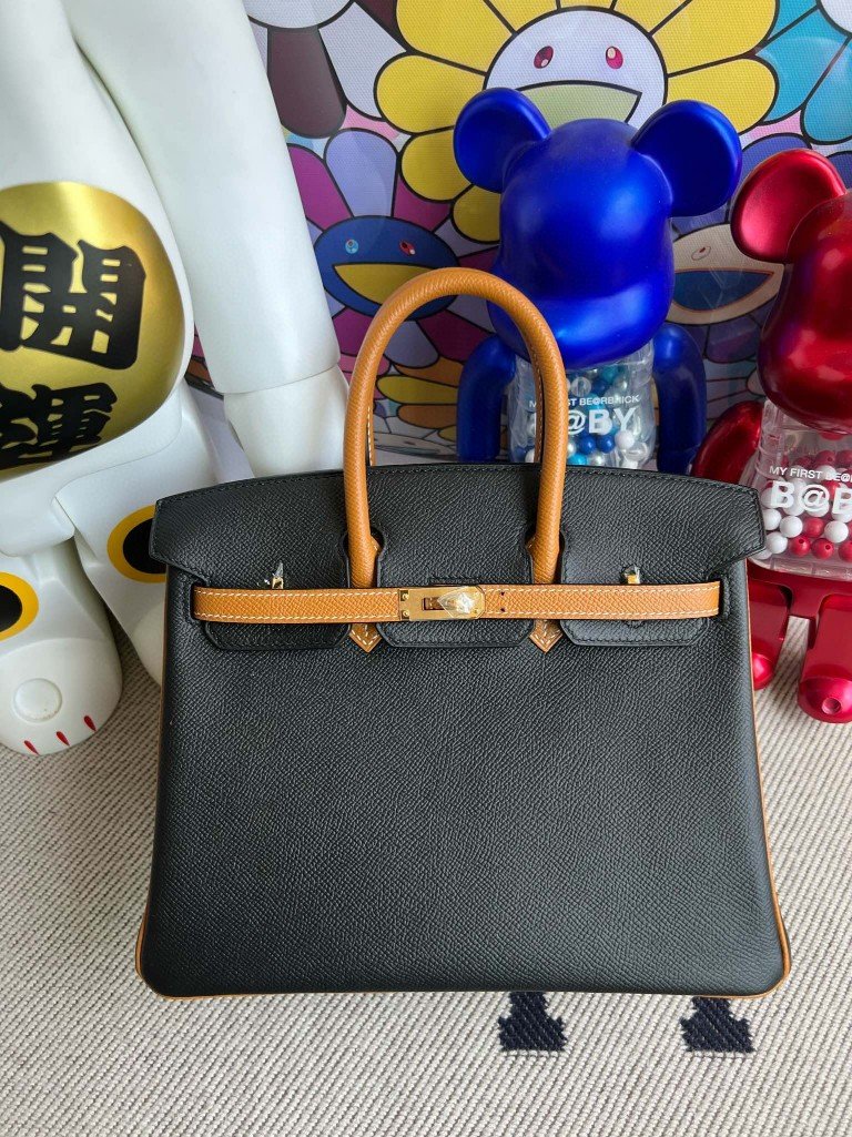 Uncle Bench Hermes Birkin Epsom Black & Light Golden Gold Hardware 25cm Full Handmade