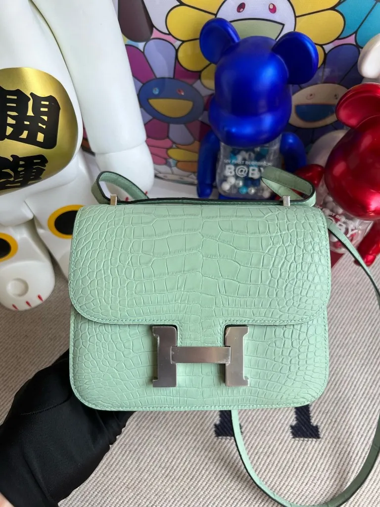 Uncle Bench Hermes Constance Alligator matt 6U Mint green Silver Hardware 18cm Full Handmade