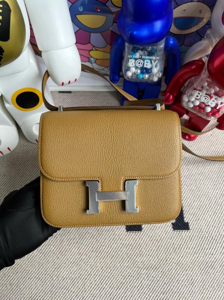 Uncle Bench Hermes Constance Chevre khaki & Rose Azalee Silver Hardware 18cm Full Handmade