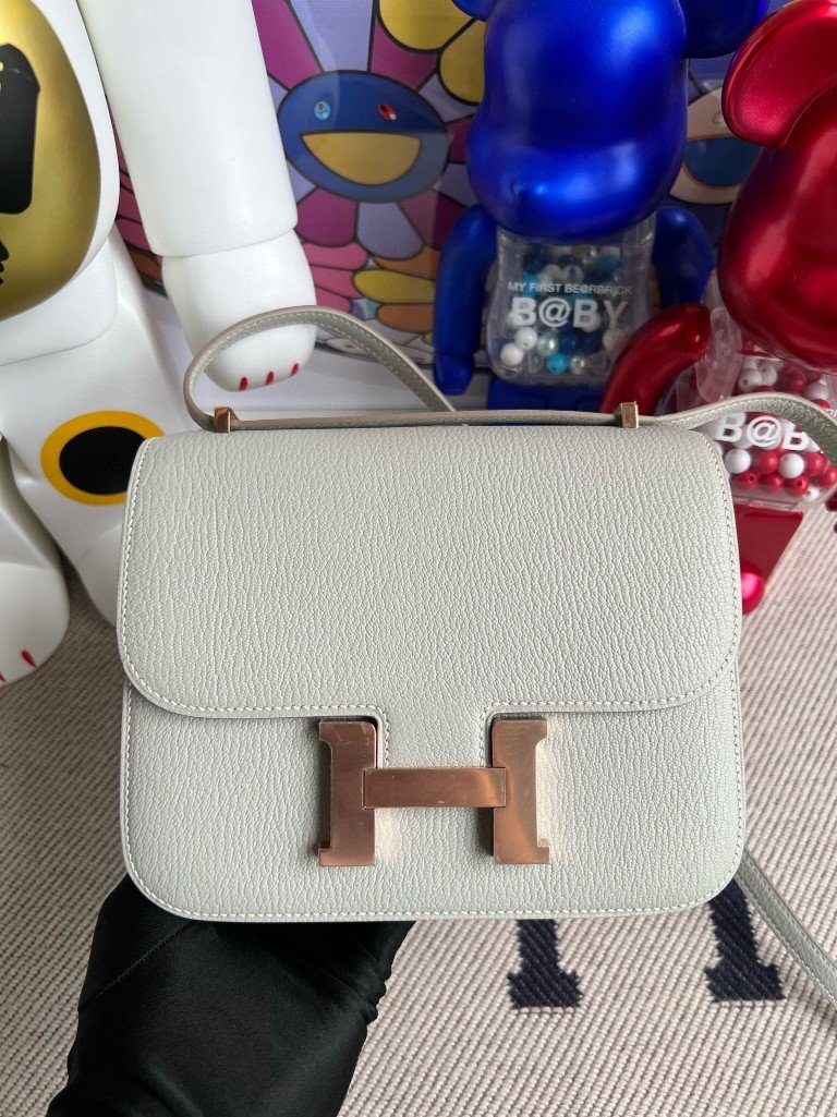 Uncle Bench Hermes Constance Chevre ck80 grey pearl Rose Gold Hardware 18cm Full Handmade