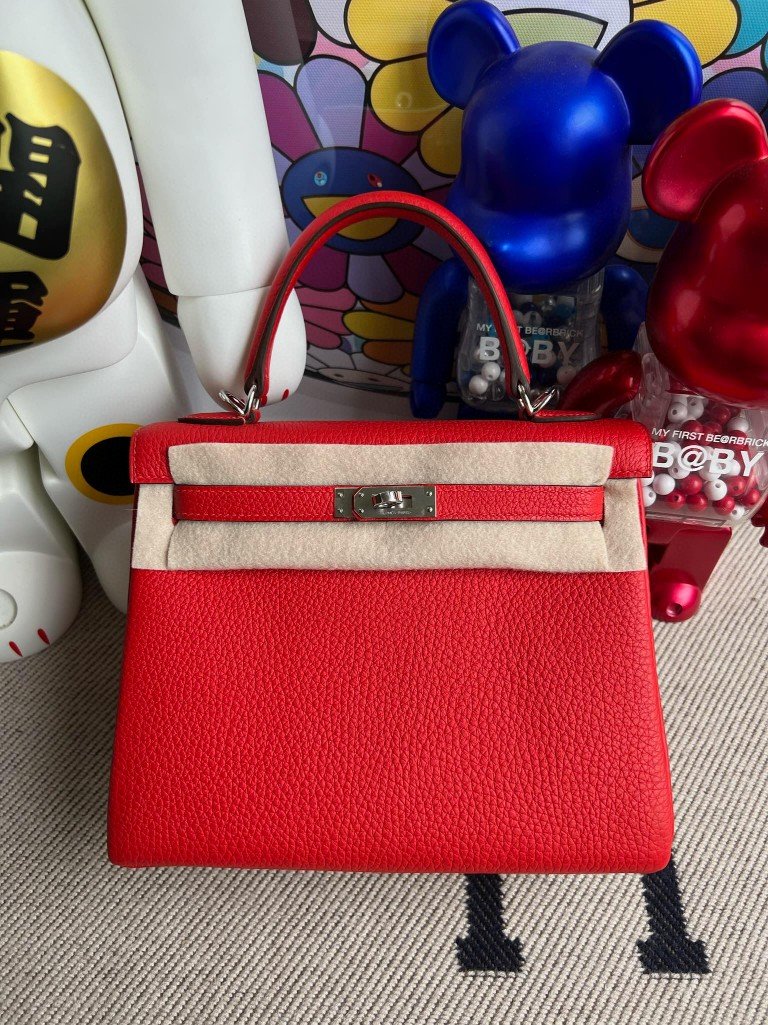 Uncle Bench Hermes Kelly togo S3 Red Silver Hardware 25cm Full Handmade