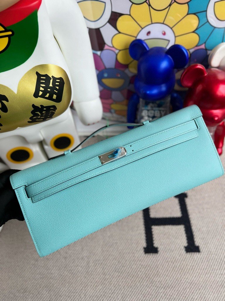 Uncle Bench Hermes Kelly cut Epsom 3p macaron blue Silver Hardware 31cm Full Handmade