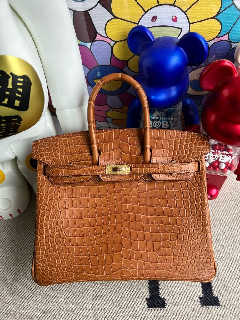 Uncle Bench Hermes Birkin porosus matt Golden Gold Hardware 25cm Full Handmade