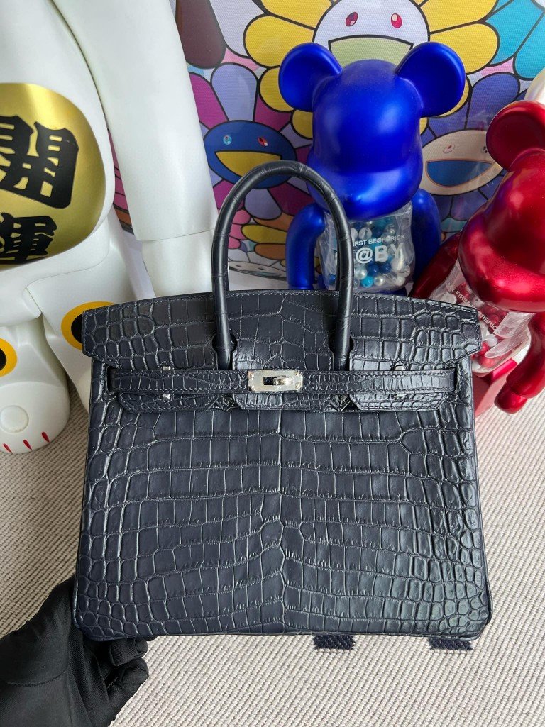 Uncle Bench Hermes Birkin Crocodile matt Dark blue Silver Hardware 25cm Full Handmade