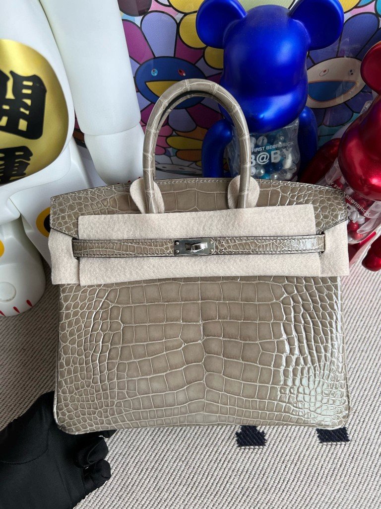 Uncle Bench Hermes Birkin Alligator shiny ck81 Gris T Silver Hardware 25cm Full Handmade