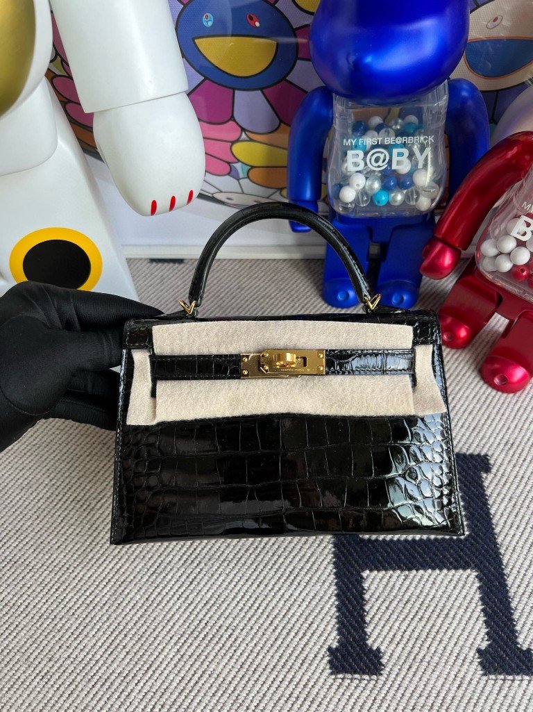 Uncle Bench Hermes Mini kelly ll Alligator shiny ck89 Noir Gold Hardware 19cm Full Handmade