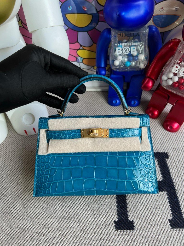 Uncle Bench Hermes Mini kelly ll Alligator shiny 7w Izmir blue Gold Hardware 19cm Full Handmade