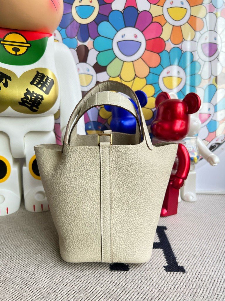 Uncle Bench Hermes Picotin touch Matte crocodile creamy white Gold Hardware 18cm Full Handmade